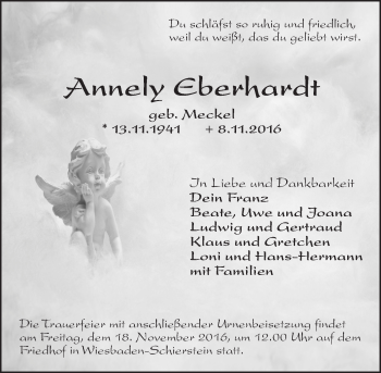 Traueranzeige von Annely Eberhardt von Trauerportal Rhein Main Presse