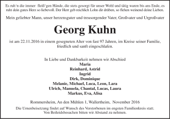 Traueranzeige von Georg Kuhn von Trauerportal Rhein Main Presse
