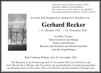 Traueranzeige von Gerhard Becker von  Camberger Anzeiger