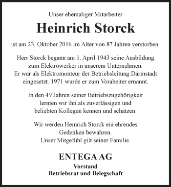 Traueranzeige von Heinrich Storck von Trauerportal Echo Online