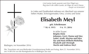 Traueranzeige von Elisabeth Meyl von  Kreisanzeiger