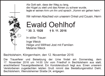 Traueranzeige von Ewald Oehlhof von Trauerportal Rhein Main Presse