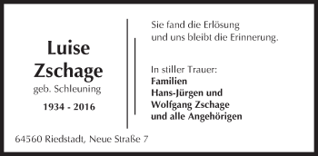 Traueranzeige von Luise Zschage von Trauerportal Echo Online