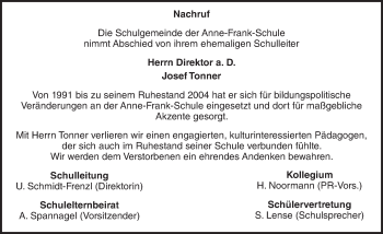 Traueranzeige von Josef Tonner von  Gießener Anzeiger