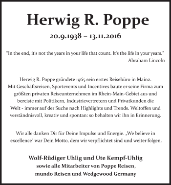 Traueranzeige von Herwig R. Poppe von Trauerportal Rhein Main Presse