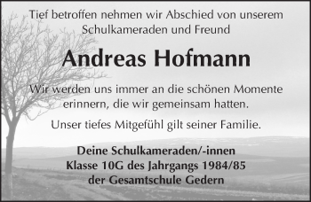Traueranzeige von Andreas Hofmann von  Kreisanzeiger