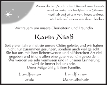 Traueranzeige von Karin Nieß von VRM Trauer
