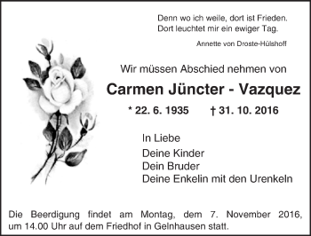 Traueranzeige von Carmen Jüncter-Vazquez von  Gelnhäuser Tageblatt Traueranzeige von Carmen Jüncter-Vazquez von  Gelnhäuser Tageblatt