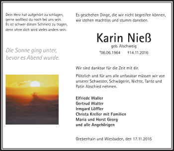 Traueranzeige von Karin Nieß von VRM Trauer