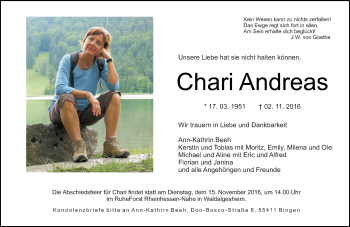 Traueranzeige von Chari Andreas von Trauerportal Rhein Main Presse
