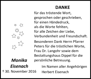 Traueranzeige von Monika Eisenach von VRM Trauer