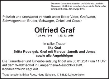 Traueranzeige von Otfried Graf von Trauerportal Echo Online