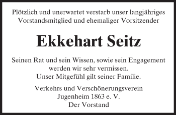 Traueranzeige von Ekkehart Seitz von Trauerportal Echo Online