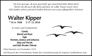 Traueranzeige von Walter Kipper von  Kreisanzeiger