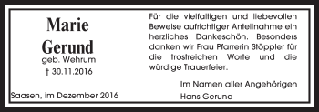 Traueranzeige von Marie Gerund von  Gießener Anzeiger