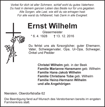Traueranzeige von Ernst Wilhelm von Trauerportal Rhein Main Presse