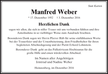 Traueranzeige von Manfred Weber von  Usinger Anzeiger