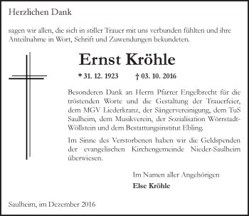 Traueranzeige von Ernst Kröhle von Trauerportal Rhein Main Presse