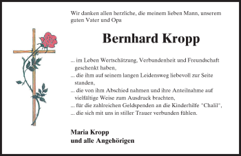 Traueranzeige von Bernhard Kropp von Trauerportal Echo Online