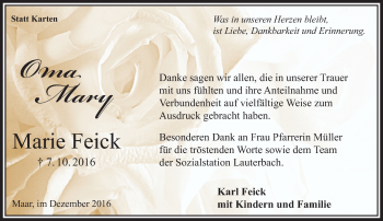 Traueranzeige von Marie Feick von VRM Trauer