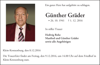 Traueranzeige von Günther Gräder von Trauerportal Echo Online