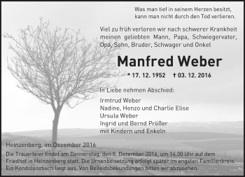 Traueranzeige von Manfred Weber von  Usinger Anzeiger