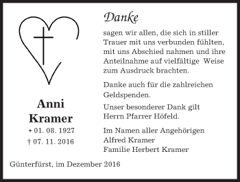 Traueranzeige von Anni Kramer von Trauerportal Echo Online