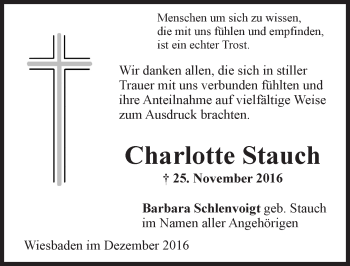 Traueranzeige von Charlotte Stauch von Trauerportal Rhein Main Presse