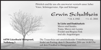 Traueranzeige von Erwin Schultheis von Trauerportal Echo Online