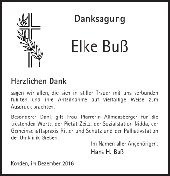 Traueranzeige von Elke Buß von  Kreisanzeiger