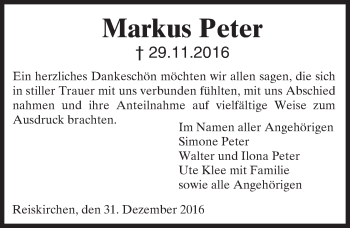 Traueranzeige von Markus Peter von  Gießener Anzeiger