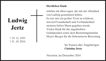 Traueranzeige von Ludwig Jertz von Trauerportal Rhein Main Presse
