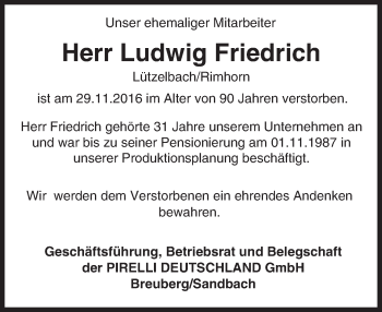 Traueranzeige von Ludwig Friedrich von Trauerportal Echo Online