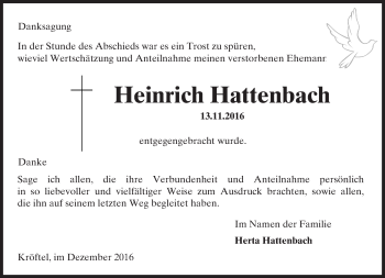 Traueranzeige von Heinrich Hattenbach von Trauerportal Rhein Main Presse