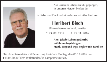 Traueranzeige von Heribert Bisch von Trauerportal Echo Online