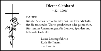 Traueranzeige von Dieter Gebhard von  Usinger Anzeiger
