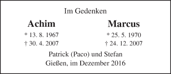 Traueranzeige von Achim und Marcus  von  Gießener Anzeiger
