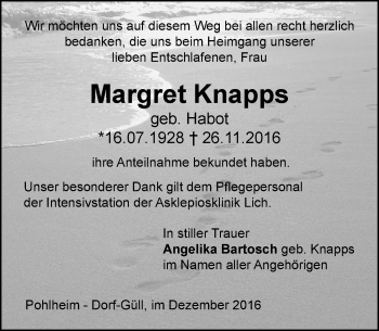 Traueranzeige von Margret Knapps von  Gießener Anzeiger