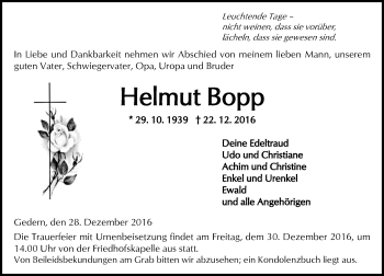 Traueranzeige von Helmut Bopp von  Kreisanzeiger