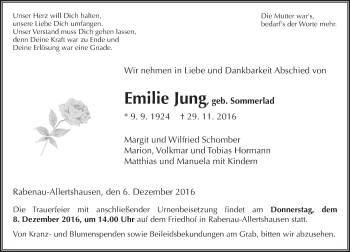 Traueranzeige von Emilie Jung von  Gießener Anzeiger