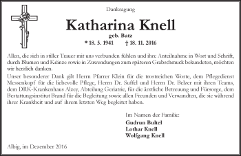 Traueranzeige von Katharina Knell von Trauerportal Rhein Main Presse