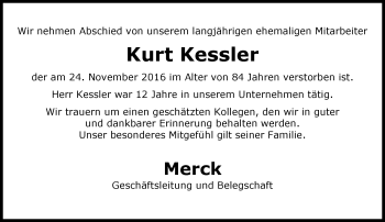 Traueranzeige von Kurt Kessler von Trauerportal Echo Online