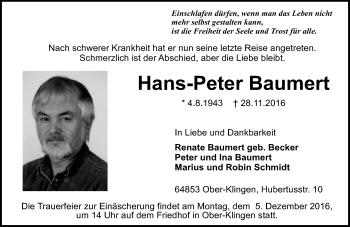 Traueranzeige von Hans-Peter Baumert von Trauerportal Echo Online