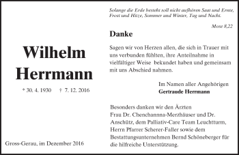 Traueranzeige von Wilhelm Herrmann von Trauerportal Echo Online