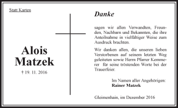 Traueranzeige von Alois Matzek von VRM Trauer