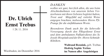 Traueranzeige von Ulrich Ernst Trebus von Trauerportal Rhein Main Presse