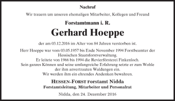 Traueranzeige von Gerhard Hoeppe von  Kreisanzeiger