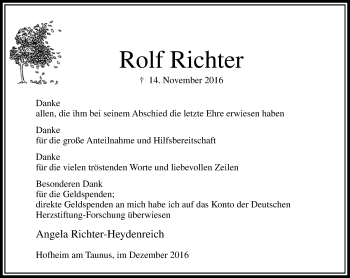 Traueranzeige von Rolf Richter von Trauerportal Rhein Main Presse