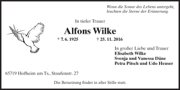 Traueranzeige von Alfons Wilke von Trauerportal Rhein Main Presse