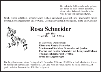 Traueranzeige von Rosa Schneider von Trauerportal Rhein Main Presse